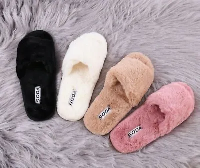 £9.99 • Buy Womens Ladies Warm Hard Sole Faux Fur Lined Indoor Comfy Slippers Shoes Size 
