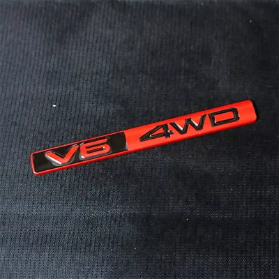 1x Matte Black Red V6 4WD Metal Emblem Decal Badge Sticker 3D Sport Bumper Motor • £9.58