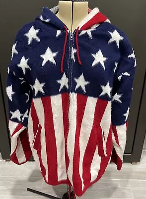 Artesanias Tuntaquimba Zip Up Hoodie American Flag Made In Ecuador Wool Size XL • $69.99