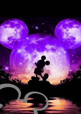 Disney Mickey Mouse Moon Art Print A4 Poster Picture Nursery Gift • £4