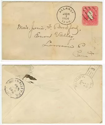 1906 Allardt Tennessee PSE To Enon Valley PA With Rugby Tenn Doane 1-3 Backstamp • $10