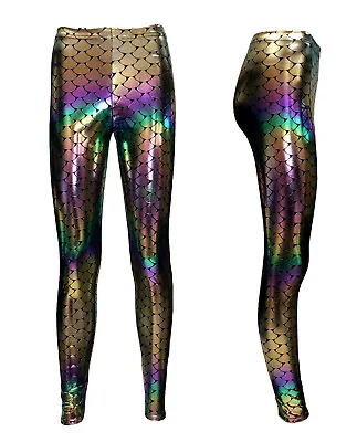 Holographic Metallic Shiny Foil Mermaid Fish Scale Leggings Clubwear Rave Party • £18.99