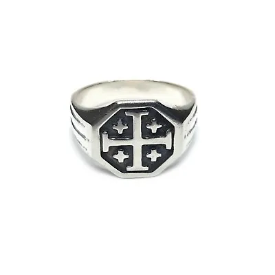 Genuine Sterling Silver Men Ring Jerusalem Cross Solid Stamped 925 Handmade • $42