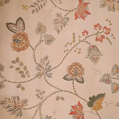 Vintage Wallpaper Floral Folk Beige Tan Green Gold Rose By Motif Double Rolls • $49