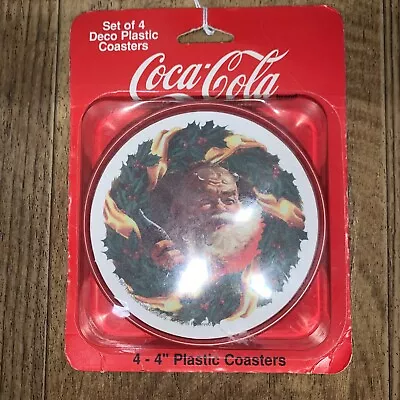 Vintage 1997 Coca Cola Deco Plastic Coasters Santa Christmas 4 In. Set Of 4 New • $9.99