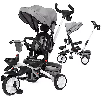   7 In 1 Folding Toddler Bike W/Removable Adjustable Push Handle Tricycle Gray   • $90.50