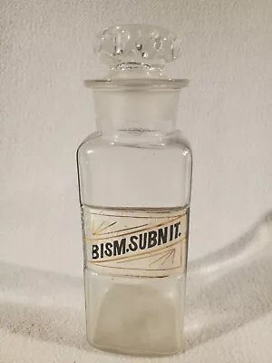 Antique Apothecary Lug Jar Label Under Glass Pharmacy Bottle ~ 8.25  Bism Subnit • $47.95