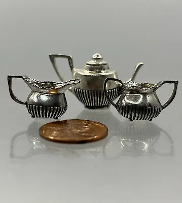 Silver Sterling REO Company Tea Set 3 Pieces Thailand Dollhouse Miniature 1:12 • $125