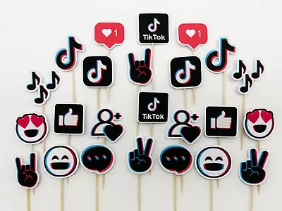 £11.99 • Buy 24x TikTok Cake Cupcake Toppers Tik Tok Birthday Party Decorations  