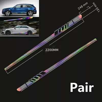 2 Pcs Reflective Car-Body Both Side Graphics Vinyl Long Stripe Decal Sticker • $14.12