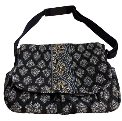 Vera Bradley Messenger Laptop Shoulder Bag Calypso Navy Blue White Purse • $22.87