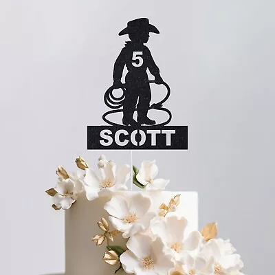 Personalised Cowboy Glitter Cake Topper Birthday Party Any Name &Age Decoration • £2.95