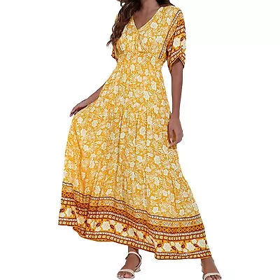 Womens V Neck Sling Floral Long Dress Sleeveless Bohemian Casual Dresses Pockets • $22.65