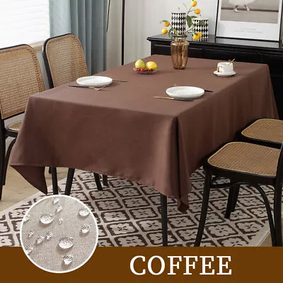 Linen Table Cloth WaterProof Polyester Rectangular Tablecloth Dining Table Cover • £3.52