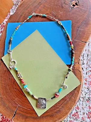 Jes MaHarry Sunburst On Sundance Moon Necklace Turquoise Spiny Oyster Silver New • $160
