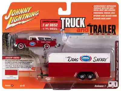 JLSP307A Johnny Lightning 1955 Chevy Nomad W/Enclosed Trailer (Race Safety) Red • $15.99