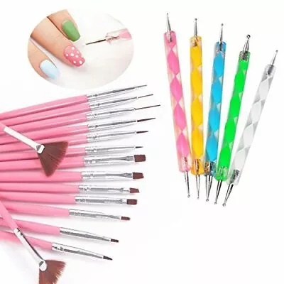 20 Pcs Nail Art Design Kit: Painting Brushes & Dotting Pen Tools Set For DIY Art • $9.60