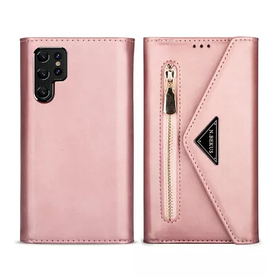 For Samsung Galaxy S22 S21 S20 S10 S9 S8 Zipper Case Leather Purse Wallet Cover • $18.59