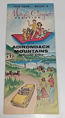 1960's Adirondack Mountains NY Magic Carpet Vacation Vintage Travel Brochure Map • $19.99