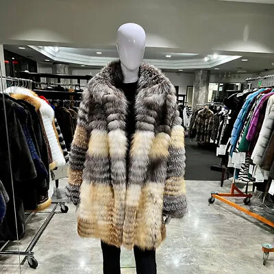 Luxury Mens Genuine Silver Fox Fur Outwear Real Fur Lapel Collar Mid-length Coat • $905.05