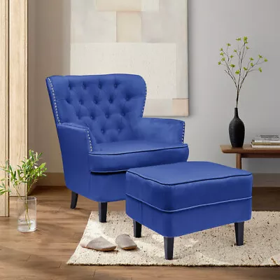 Velvet Lazy Chair With Footstool Relax Lounge Chair Accent Armchair Sofa Chair • £279.95