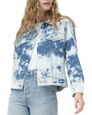 $79 LEVI'S Ex Boyfriend Trucker DENIM JEAN JACKET Bleach Acid Wash Women's Sz S • £43.78