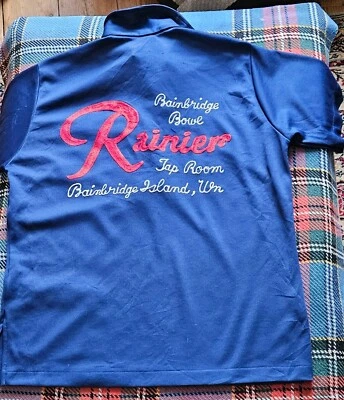 VTG Bowling Shirt Medium Chain Stitch Double Rib Knit USA 70s Blue Banlon 40   • £35