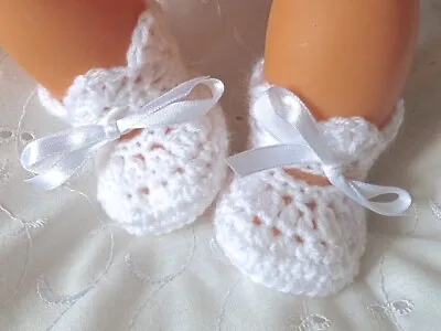 £5.99 • Buy Early Baby 3-5lb White Hand Crochet Knitted Shoes Booties Reborn Prem Baby