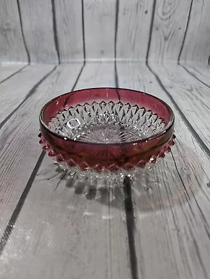 Vintage Indiana Glass Kings Crown Ruby Red Flash 5  Salad Bowl Diamond Point • $10