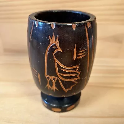 ISLAND ROOSTER  Dark Brown  Beautiful Carved Wood Goblet Wooden Cup Ornament • $8.99