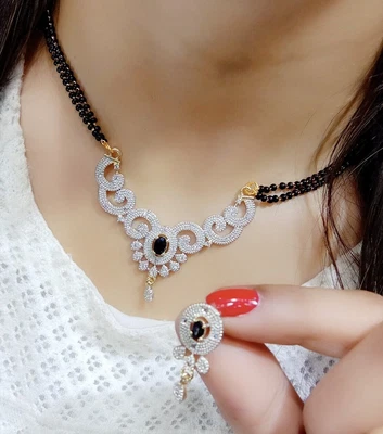 $27.17 • Buy Indian Ethnic Mangalsutra Necklace Earrings Set Wedding Traditional Jewelry