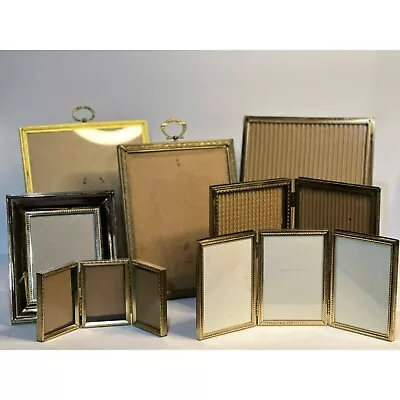 Vintage Set Of 7 Gold Brass Hinged Double Bi Tri Fold Picture Frames Hollywood • $74.98