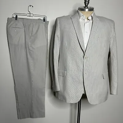 Aldolfo Seersucker Suit Mens Brown Stripe 50R 40W Big & Tall • $89.99