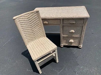 $450 • Buy Wicker And Wood White Washed Desk And Chair