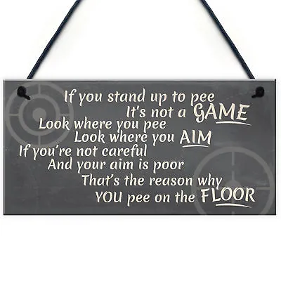 Funny TOILET SIGN Stand Up To Pee Quote Vintage Bathroom Door Loo Wall Plaque • £3.99