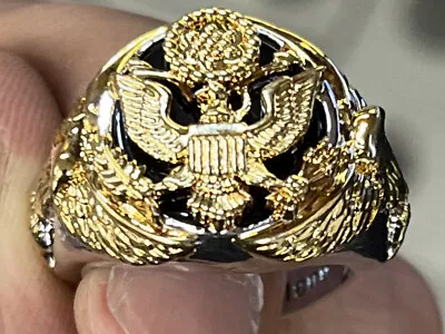 Danbury Mint US Army Eagle Ring Black Onyx Center Gold Plated Eagle • $44.99
