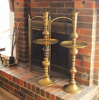 Pair Of Large Vintage 34” Brass Floor Standing Altar Candlesticks Candle Holders • $295