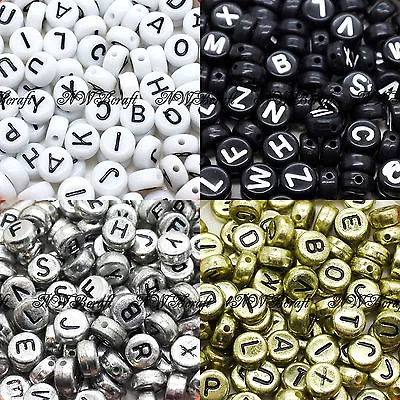 100 7x4mm Acrylic Single Letter Coin Beads A-Z Disc Alphabet Beads  • £2.99