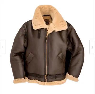 BROWN RAF B3 Bomber Aviator Mens Flying Pilot Fur Shearling Leather Jacket Coat • $243.18