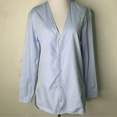 Marie Marot Womens Light Blue V Neck Long Sleeve Blouse Size Small 100% Cotton • $55