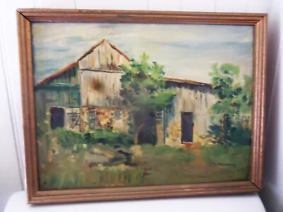 $135 • Buy Fine Old Oil On Artist Board Rustic Barn Painting, G McMenamy 1930s -1940s