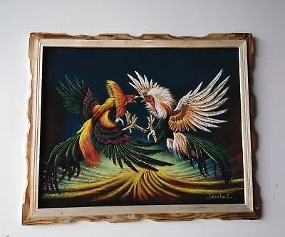  ROOSTERSPELEA DE GALLOS VELVET PAINTING18  BY 22 W GIRO COLORADO Palenque • $48