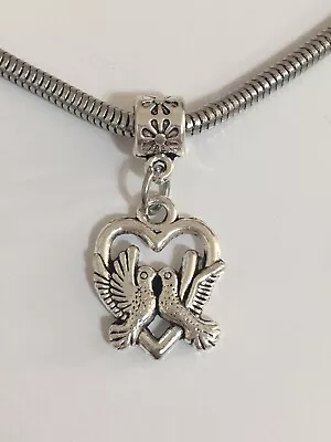 European Birds Heart Charm Slider Bead Pendant For Necklaces Or Snake ￼Bracelets • $10.95