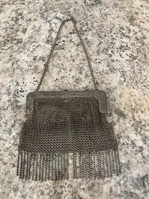 Antique German Silver Chain Mail Mesh Bag Art Nouveau Floral Signed Engraved • $24.99