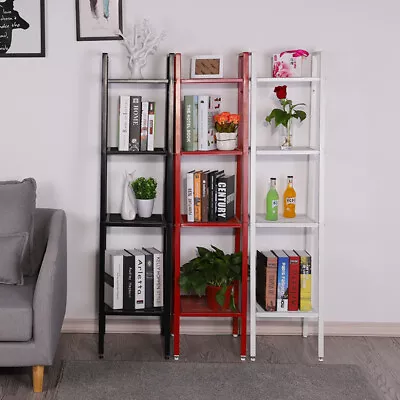 Industrial Metal Frame 4 Tier Bookshelf Narrow Ladder Storage Shelving Unit Rack • £29.95