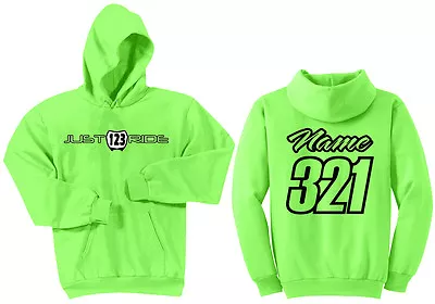 Just Ride Custom Number Plate Hoodie Sweat Shirt Lime Green Moto Atv Kx Kawasaki • £61.24