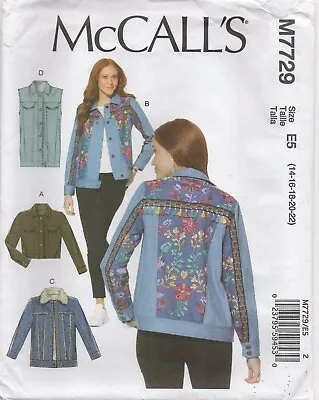 McCalls Sewing Pattern 7729 Jacket Denim Jeans Contrast Yoke Vest Sizes 14 -16 • £6.95