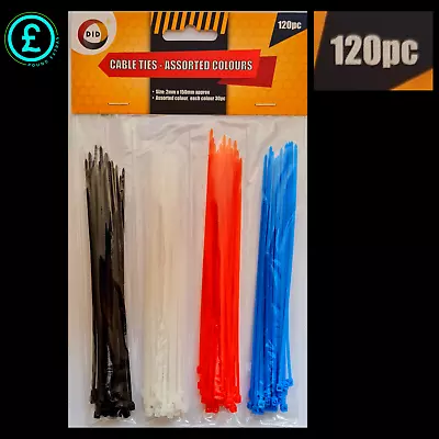 Cable Ties Strong Nylon Zip High Quality - Assorted Color 120  Cable Ties  DIY  • £2.97