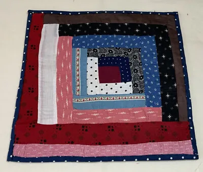 Vintage Patchwork Quilt Table Topper Log Cabin Floral Calicos Dots Blue • $11.25