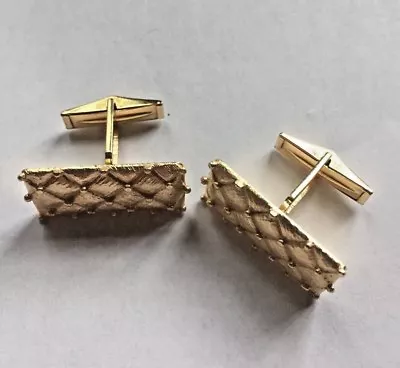 14K Yellow Gold Cuff Links Quilted Pattern Rectangular Women's Or Men's • $700